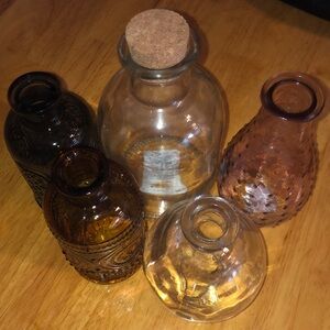Glass Vases in Green, Clear, Pink, and Brown home decor for flowers or shelves